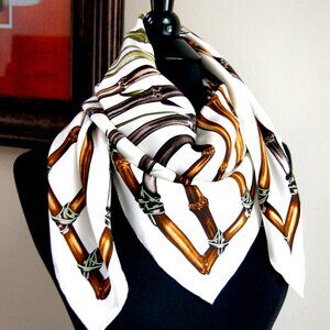 New Gucci Scarf Iconic Bamboo Ivory White Silk Scarf Wrap